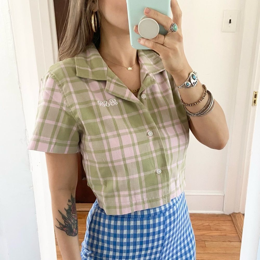 BSR By Samii Ryan My Way Plaid Crop Button Down Size XS NWT